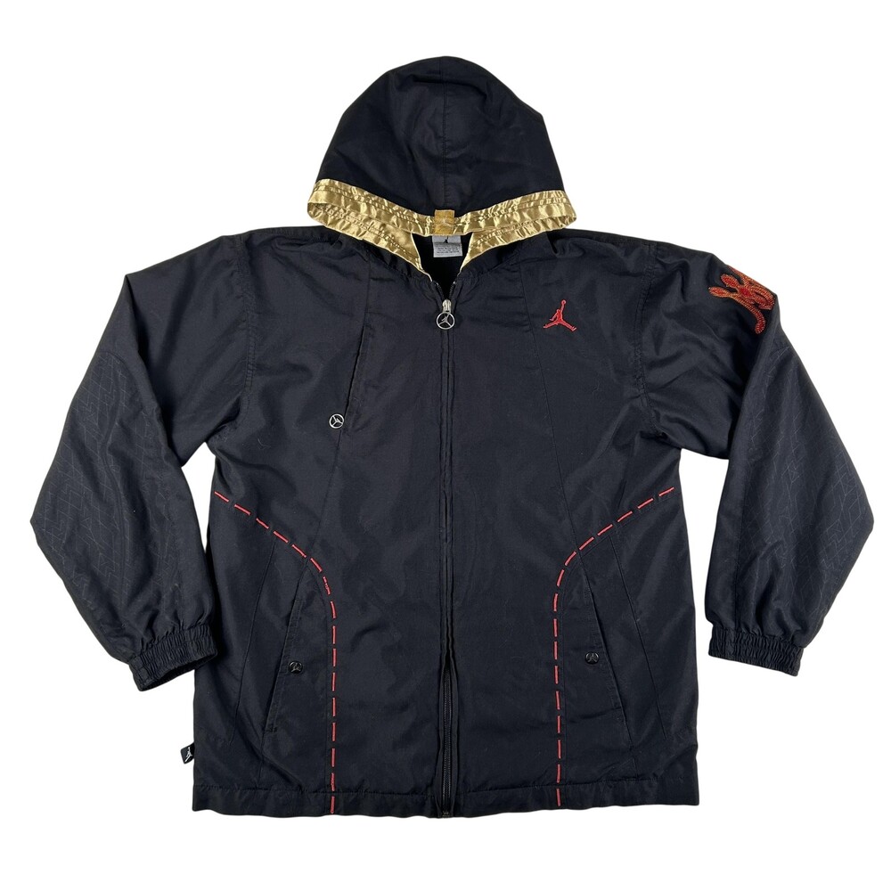 Jordan Jacket Youth Large Black Hooded Windbreaker Red Gold Jumpman Basketball